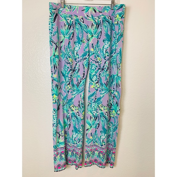 Lilly Pulitzer Pants - Lilly Pulitzer Wide Leg Pants Women XL Purple Teal Tropical Floral Resort Beach